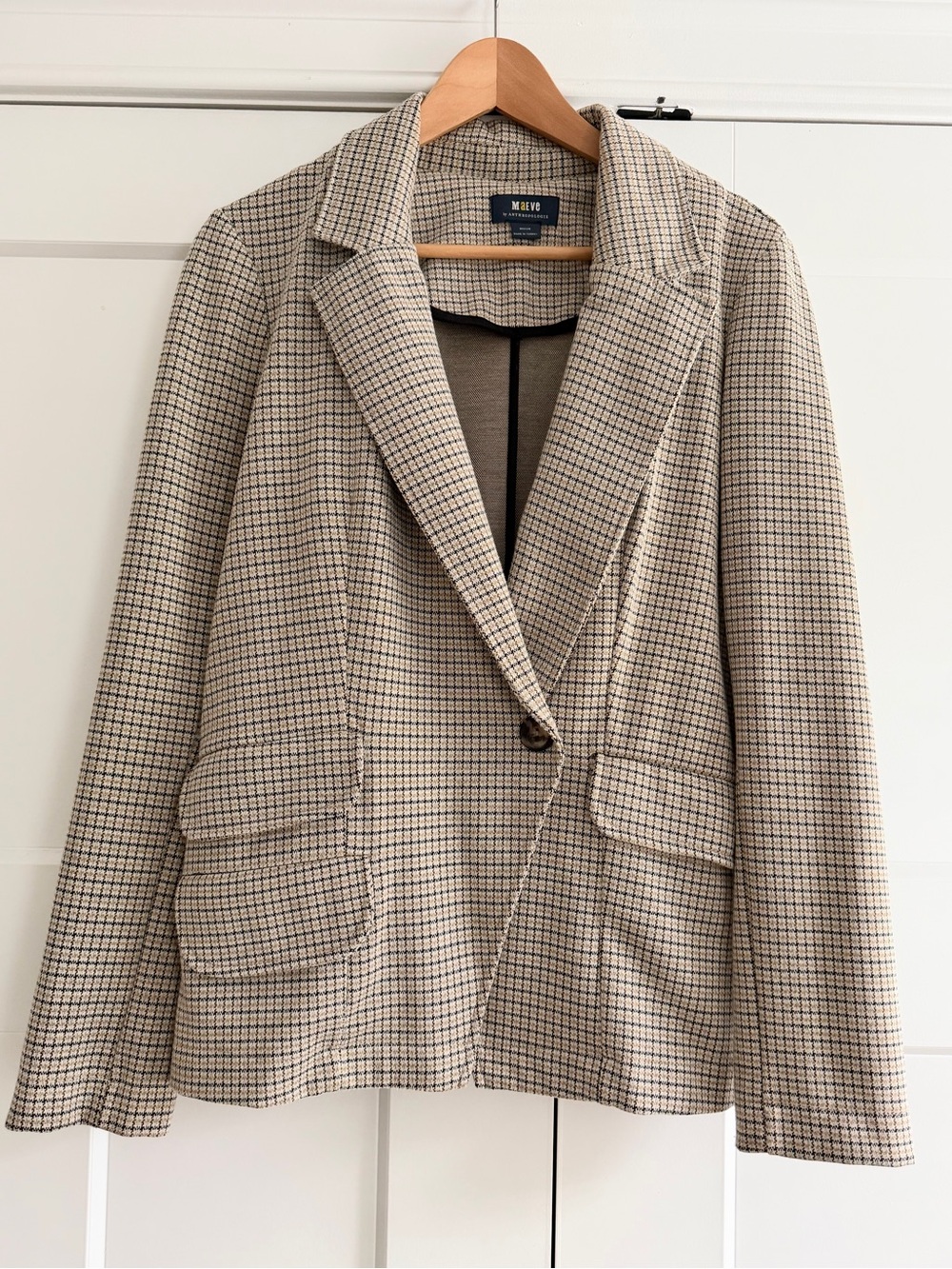 Maeve by Anthropologie Collegiate Knit Plaid Blazer Tan Brown Size Medium
